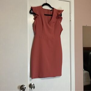 Express Coral Ruffle Sleeve Mini Dress